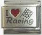 Red heart laser - I love racing - 9mm Italian charm - Click Image to Close